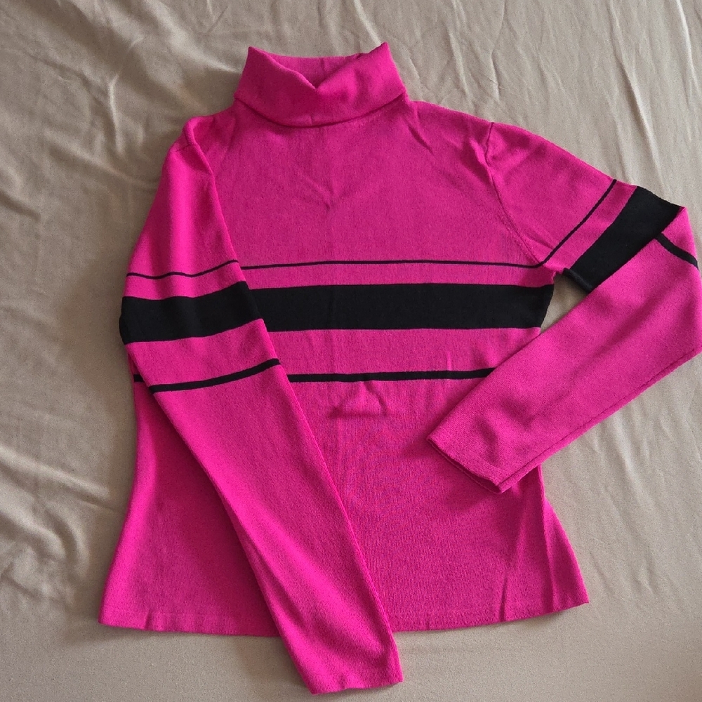 Joseph Pink and Black Turtleneck Sweater with Stripes